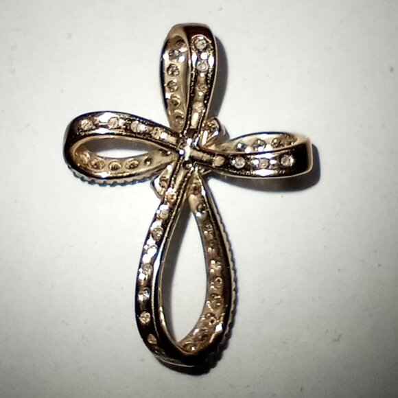 REDUCED!  10Kt Two-Tone Gold Chocolate & White Diamond Open Infinity Cross Slide - Picture 4 of 4